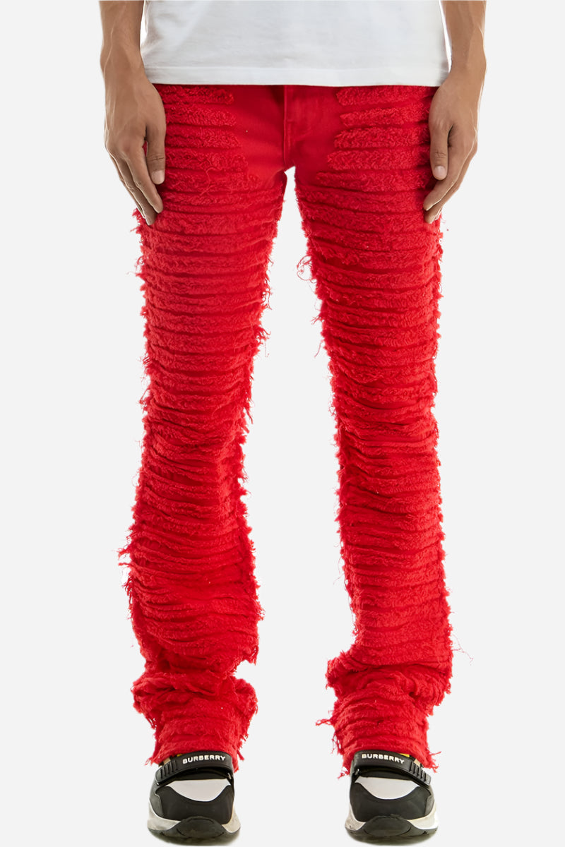 Men’s Red Stacked Ruched Jeans