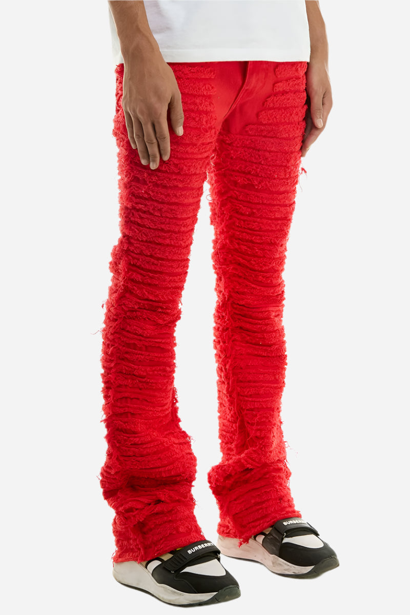 Men’s Red Stacked Ruched Jeans