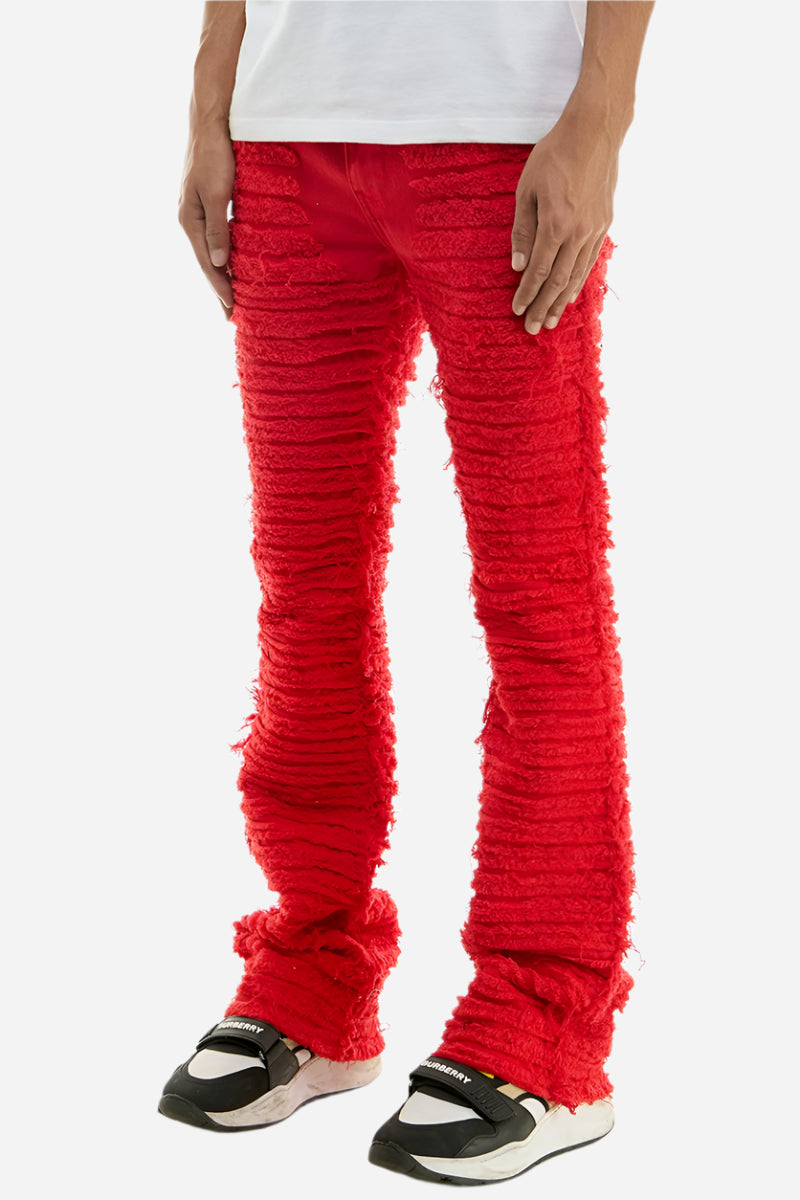 Men’s Red Stacked Ruched Jeans