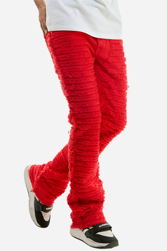 Men’s Red Stacked Ruched Jeans