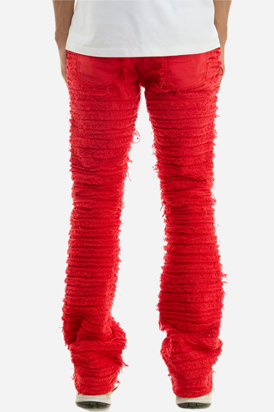 Men’s Red Stacked Ruched Jeans
