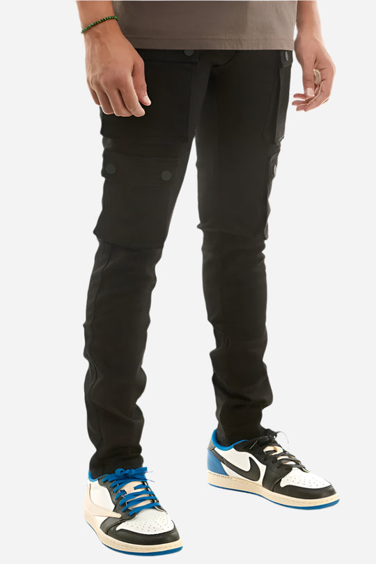 Snap Cargo Pants - Skinny Black