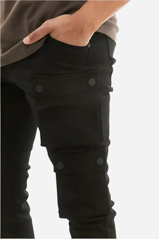 Snap Cargo Pants - Skinny Black