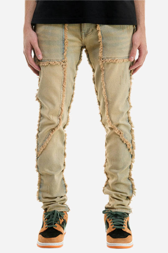 Distressed Fringe Panel Jeans