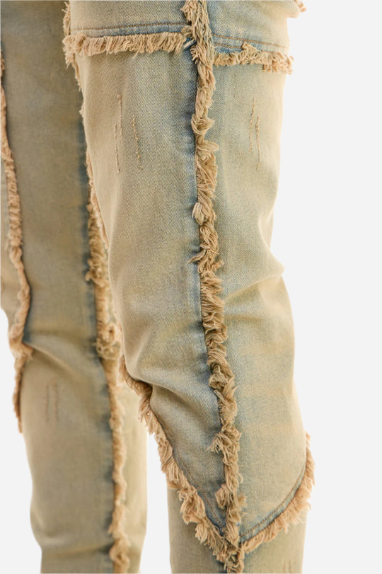 Distressed Fringe Panel Jeans