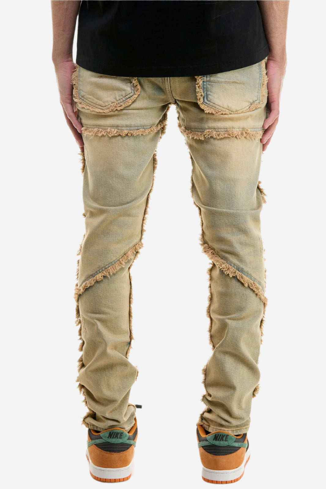 Distressed Fringe Panel Jeans