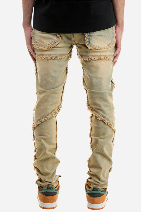 Distressed Fringe Panel Jeans
