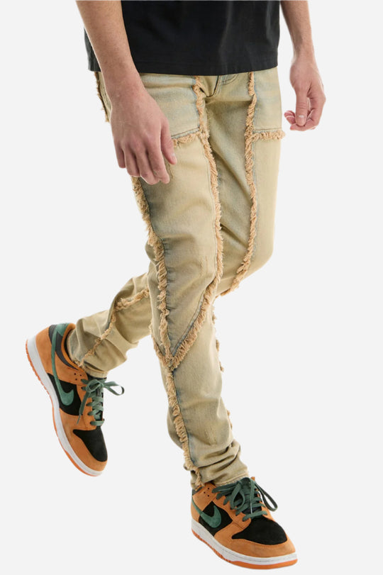 Distressed Fringe Panel Jeans