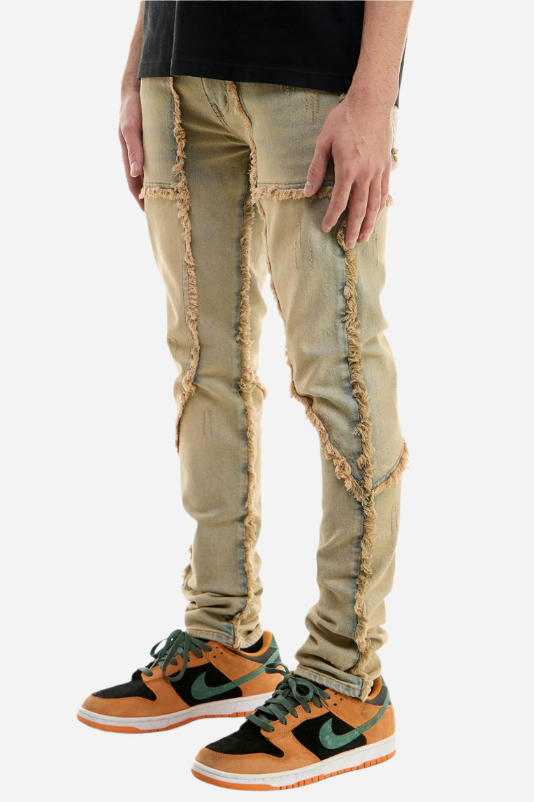 Distressed Fringe Panel Jeans