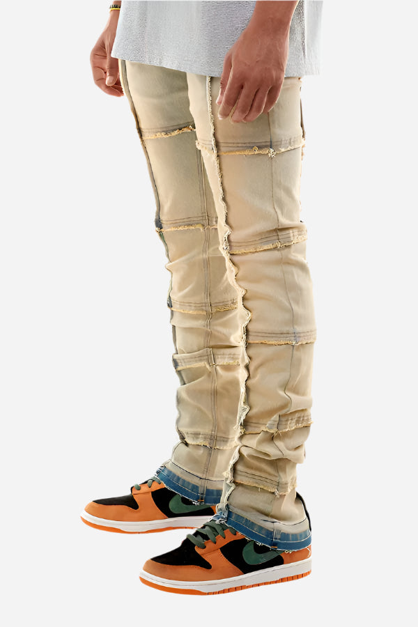 Tinted Blue Stacked Cut & Sew Jeans