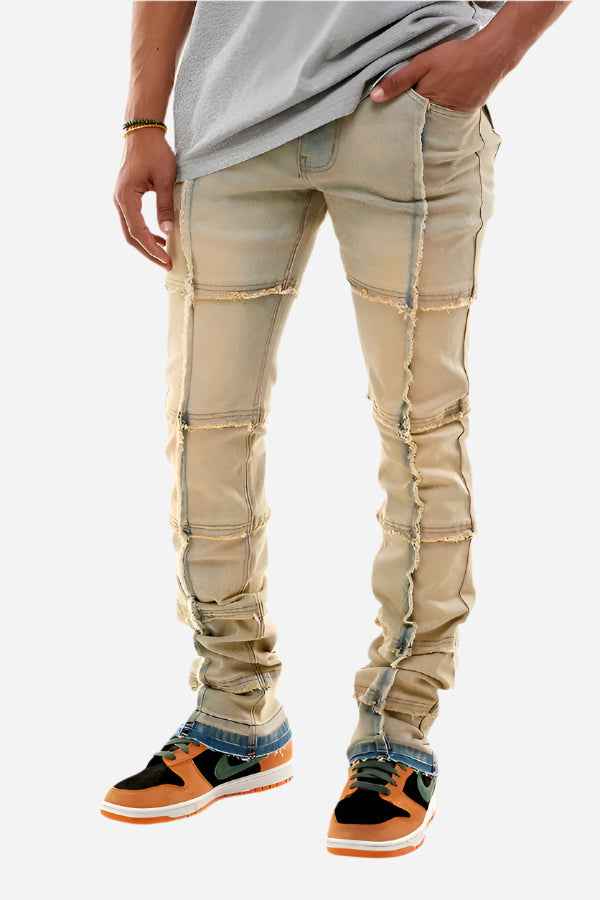 Tinted Blue Stacked Cut & Sew Jeans