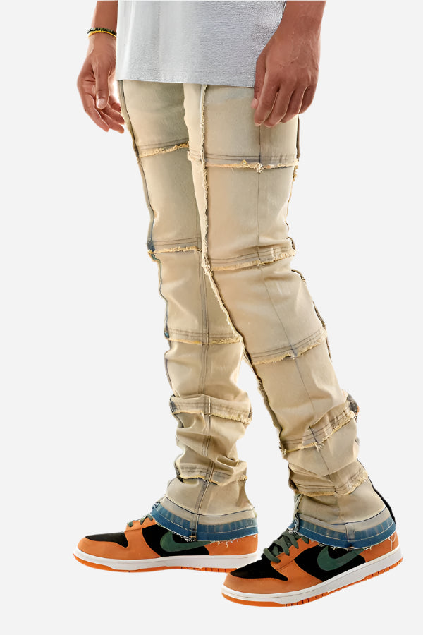 Tinted Blue Stacked Cut & Sew Jeans