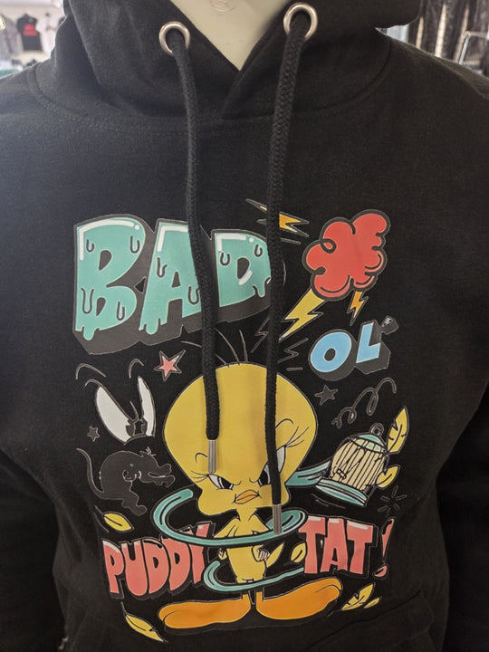 Looney Tunes Bad Ol' Puddy Tat Black Graphic Hoodie | Tweety Bird Streetwear Pullover