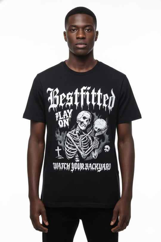 Bestfitted "Play On" Skeleton Graphic Tee | Premium Gothic Streetwear