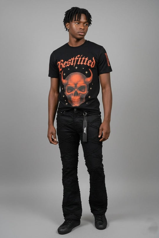 Men's Gothic Streetwear T-Shirt - Bestfitted Orange Skull Graphic & Sleeve Print