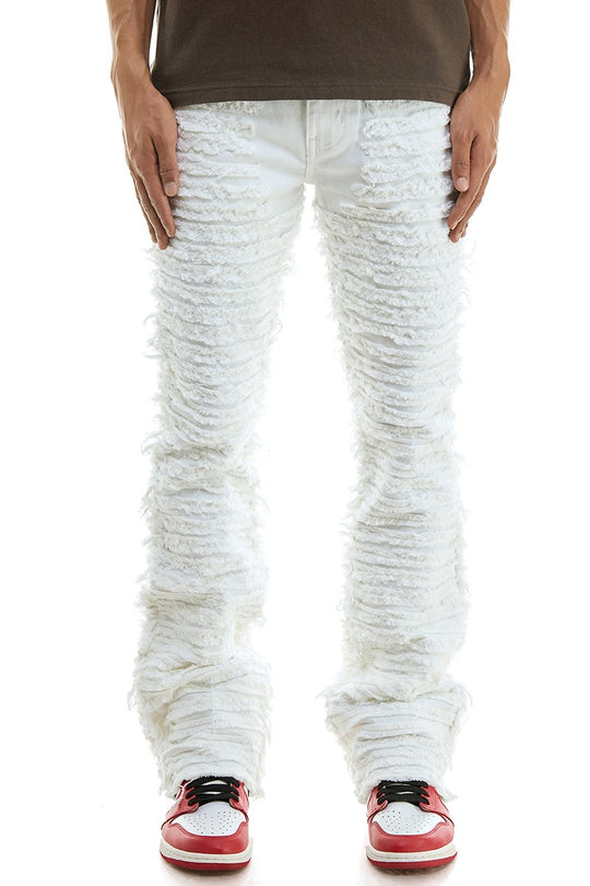 Men’s Red Stacked Ruched Jeans