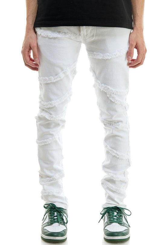 White Raw-Edge Panelled Skinny Pants - Skinny Fit