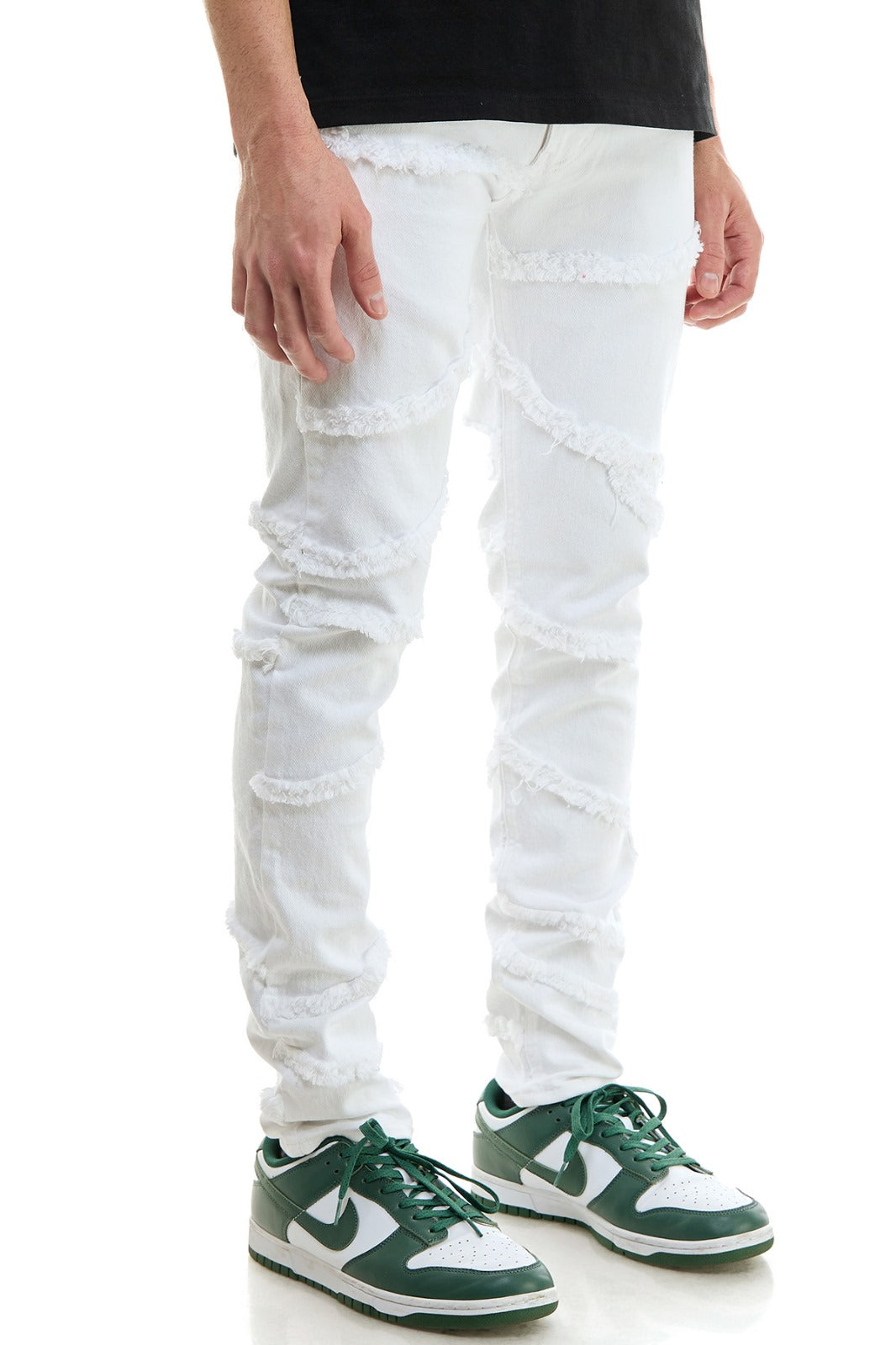 White Raw-Edge Panelled Skinny Pants - Skinny Fit