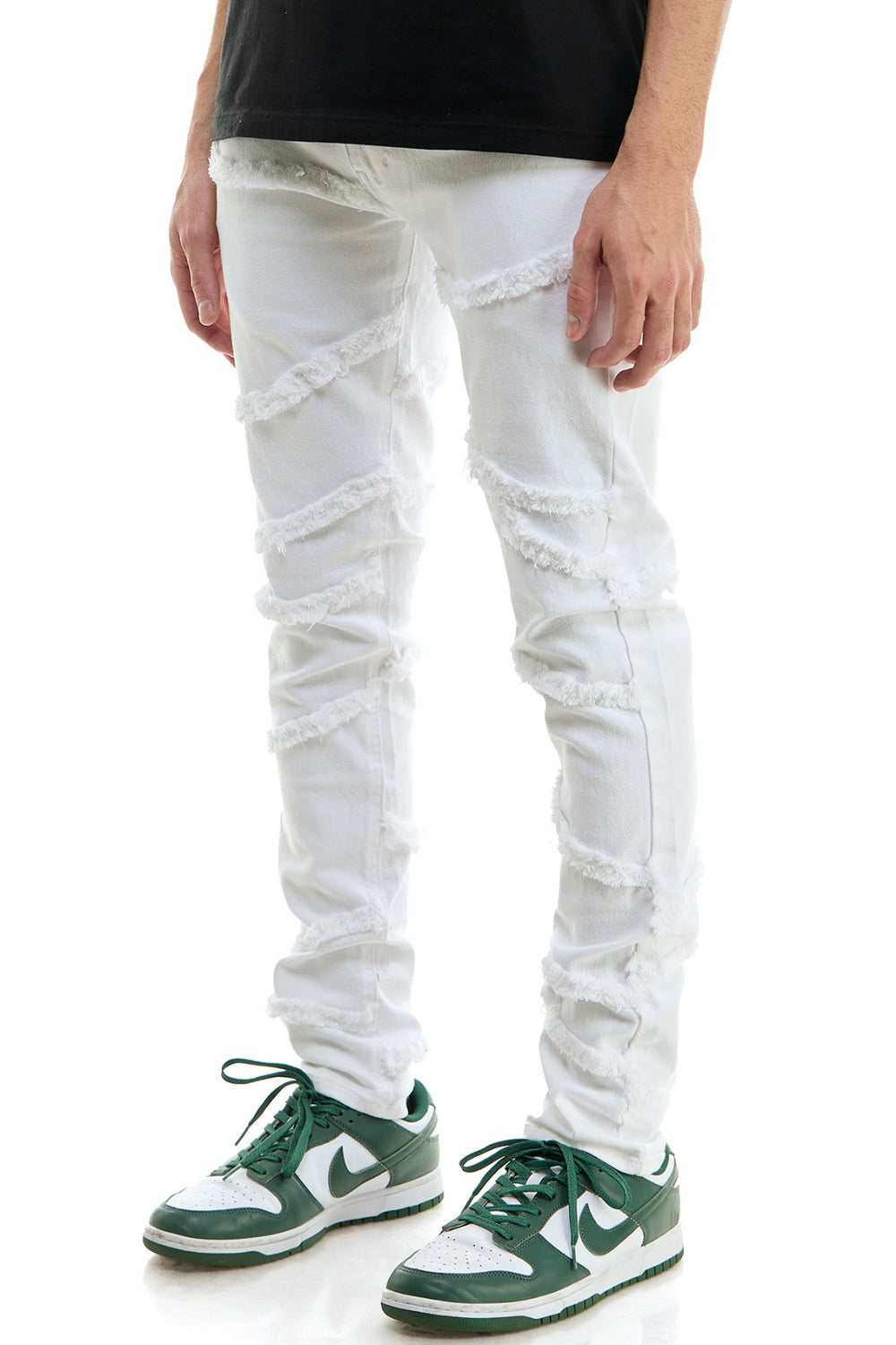 White Raw-Edge Panelled Skinny Pants - Skinny Fit