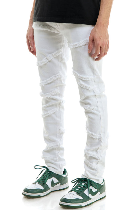 White Raw-Edge Panelled Skinny Pants - Skinny Fit