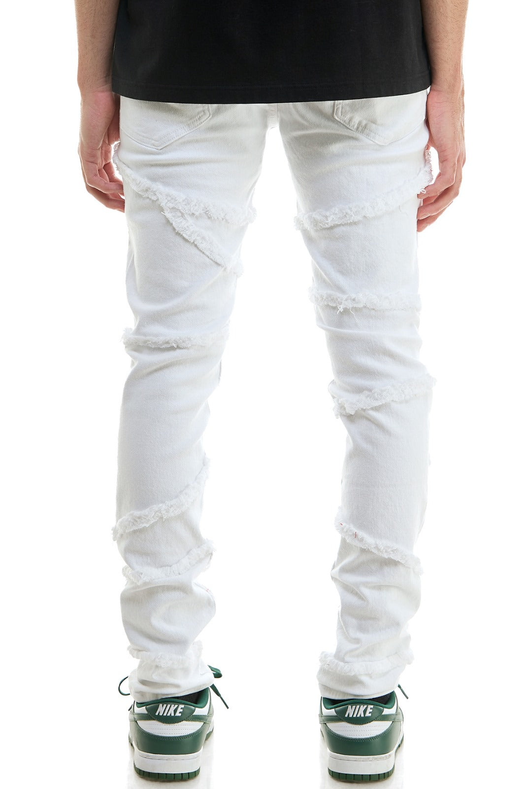 White Raw-Edge Panelled Skinny Pants - Skinny Fit