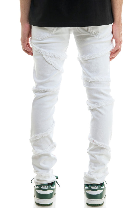 White Raw-Edge Panelled Skinny Pants - Skinny Fit