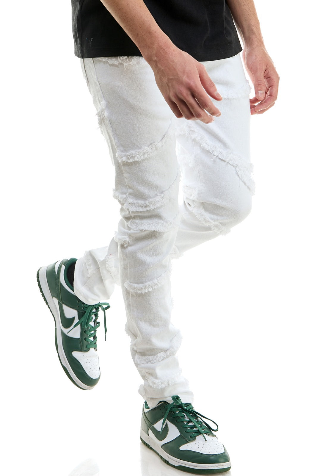 White Raw-Edge Panelled Skinny Pants - Skinny Fit