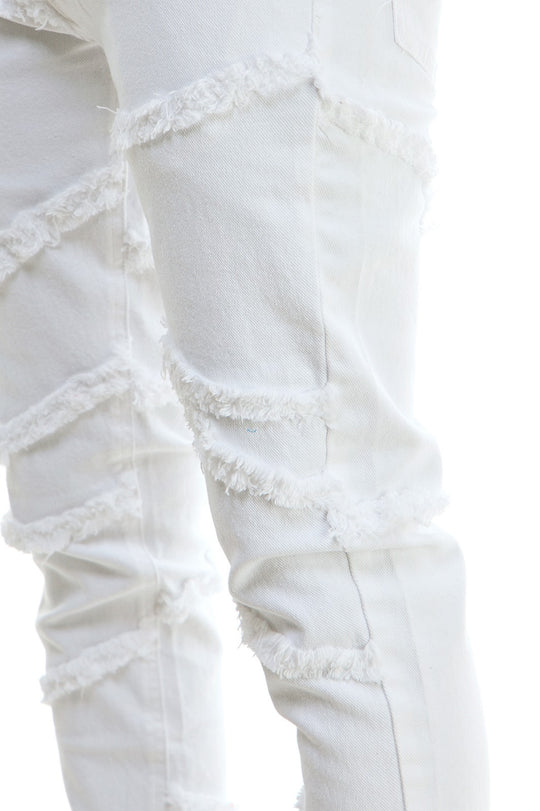 White Raw-Edge Panelled Skinny Pants - Skinny Fit