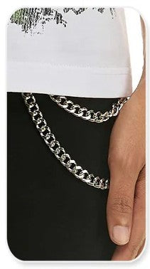 Silver chain belt on a black background