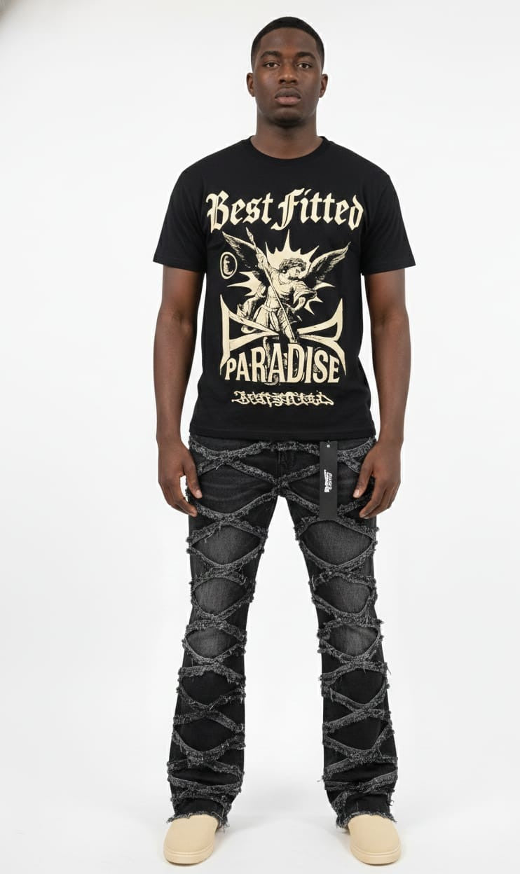 Y2K Gothic Angel Graphic Tee | "Best Fitted" Paradise Streetwear T-Shirt | Vintage Wash Black