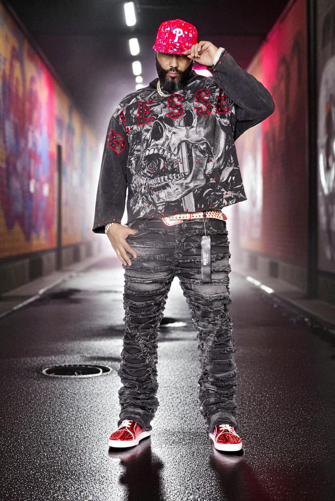 Rip Stack Extreme Ripped Stack Jeans - Best Fitted Black Fringe Layered Denim