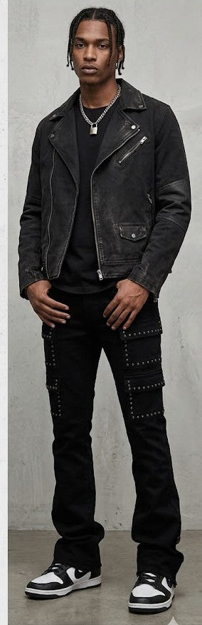 BLACK STUDDED FLARE CARGO