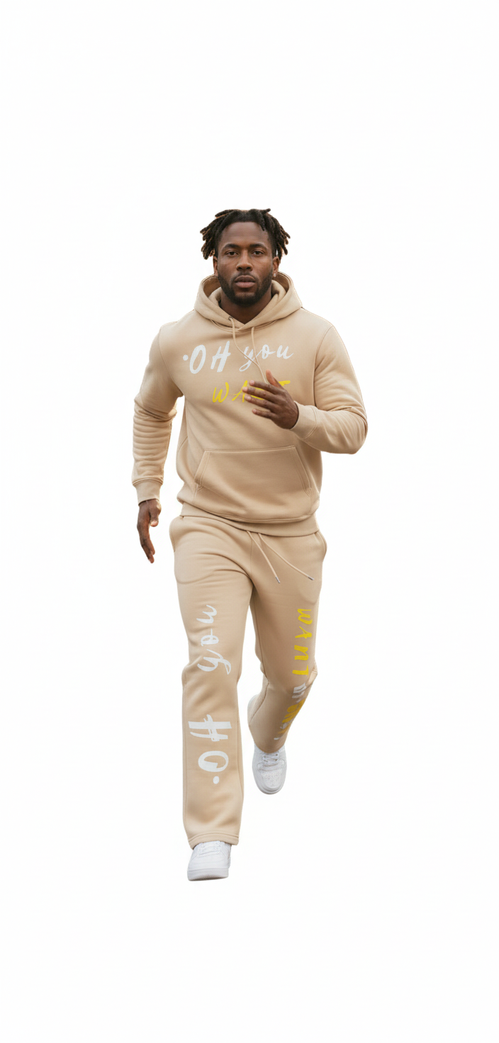 "WANT DA SH*T!" Black & Yellow Slogan Sweatsuit Set - Gray