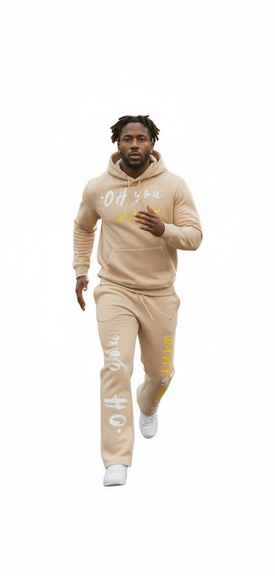 "WANT DA SH*T!" Black & Yellow Slogan Sweatsuit Set - Gray