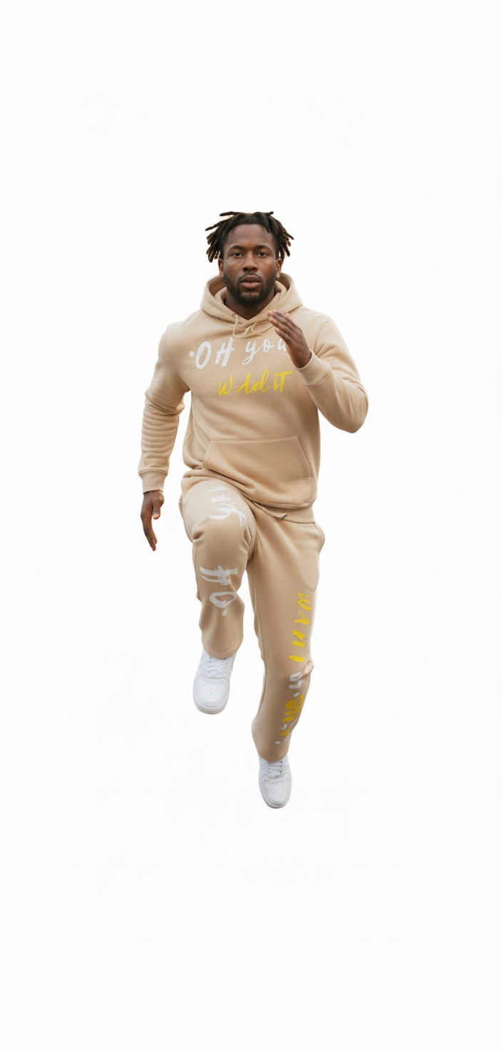 "WANT DA SH*T!" Black & Yellow Slogan Sweatsuit Set - Gray