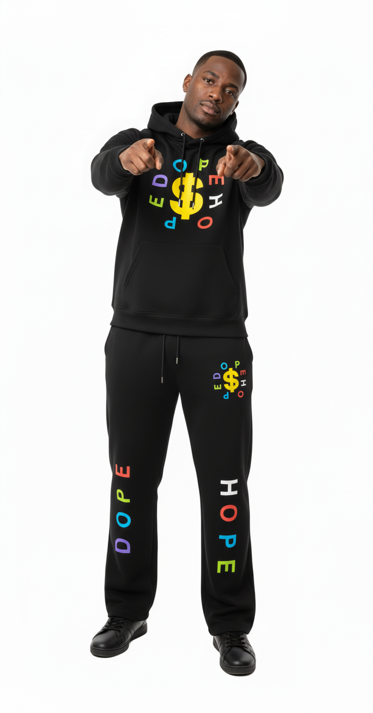 "Dope Hope" Streetwear Black Flare Sweatsuit Set