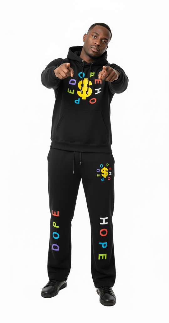 "Dope Hope" Streetwear Black Flare Sweatsuit Set