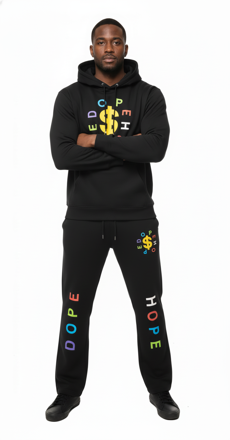 "Dope Hope" Streetwear Black Flare Sweatsuit Set
