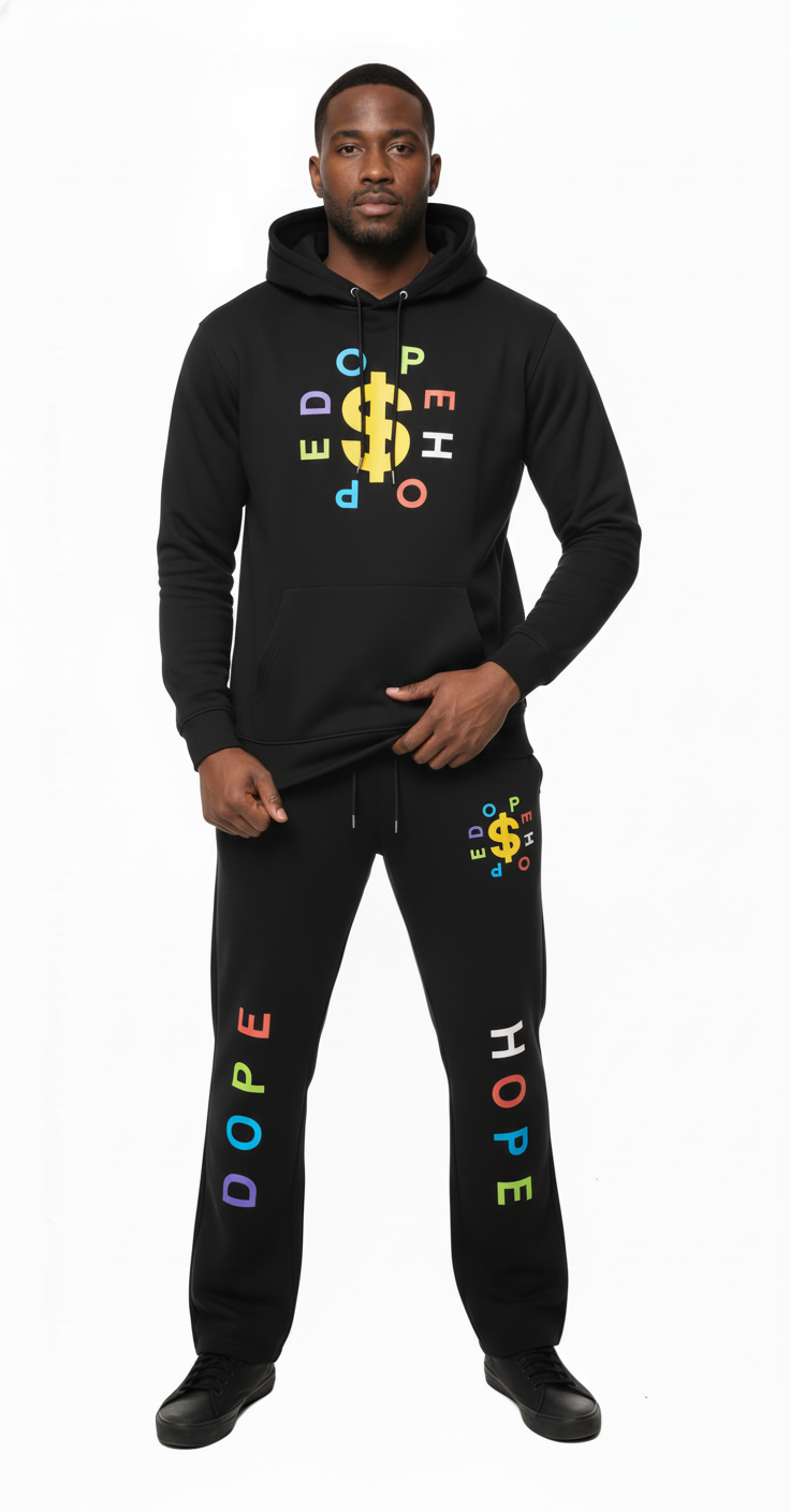 "Dope Hope" Streetwear Black Flare Sweatsuit Set