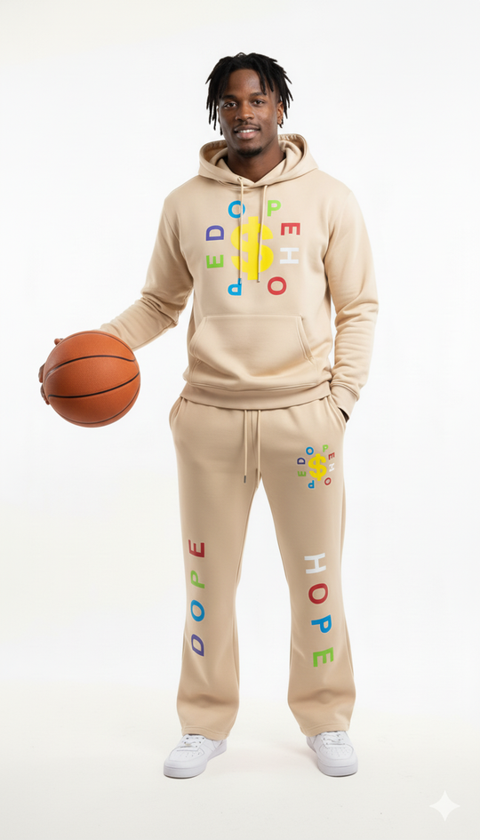 "Dope Hope" Streetwear Black Flare Sweatsuit - White