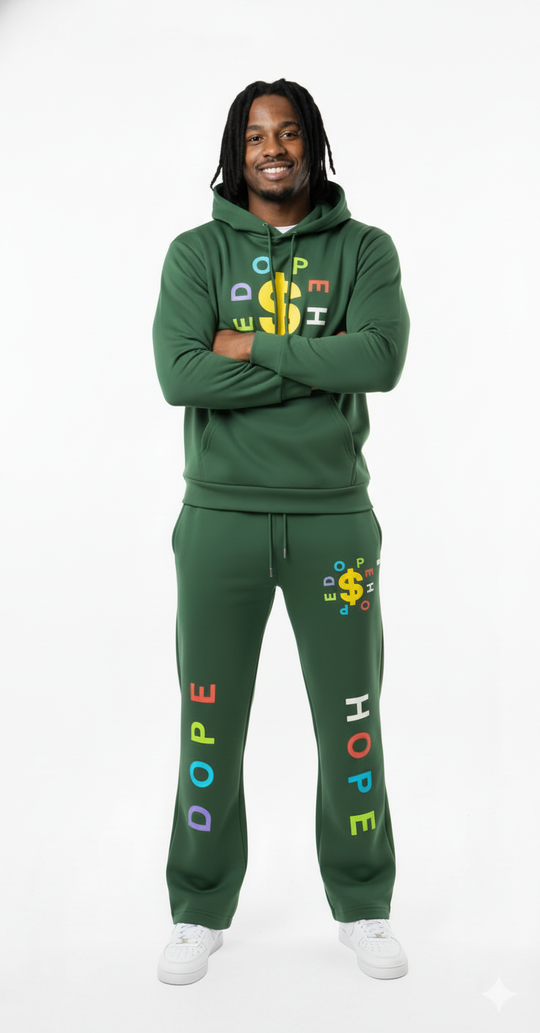 "Dope Hope" Streetwear Black Flare Sweatsuit - Green