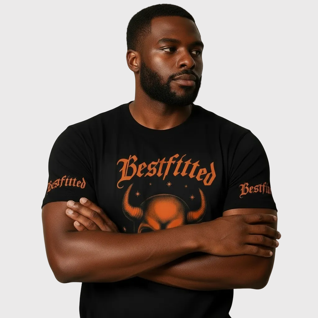 Men's Gothic Streetwear T-Shirt - Bestfitted Orange Skull Graphic & Sleeve Print