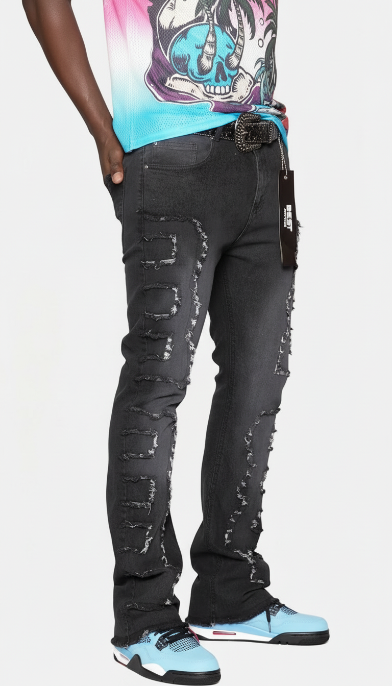 Men’s Stacked Jeans – Black Premium Streetwear Denim for Modern Style and Comfort