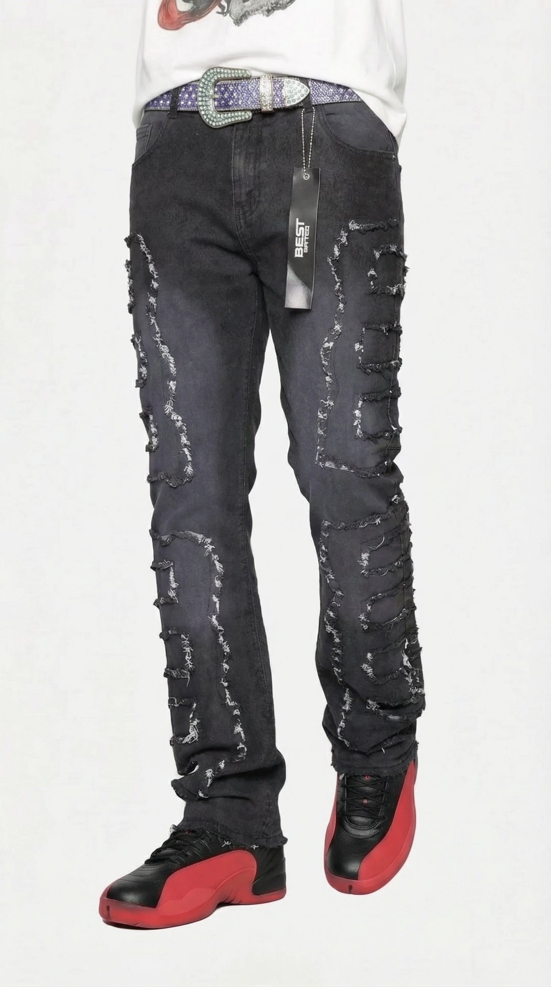 Men’s Stacked Jeans – Black Premium Streetwear Denim for Modern Style and Comfort