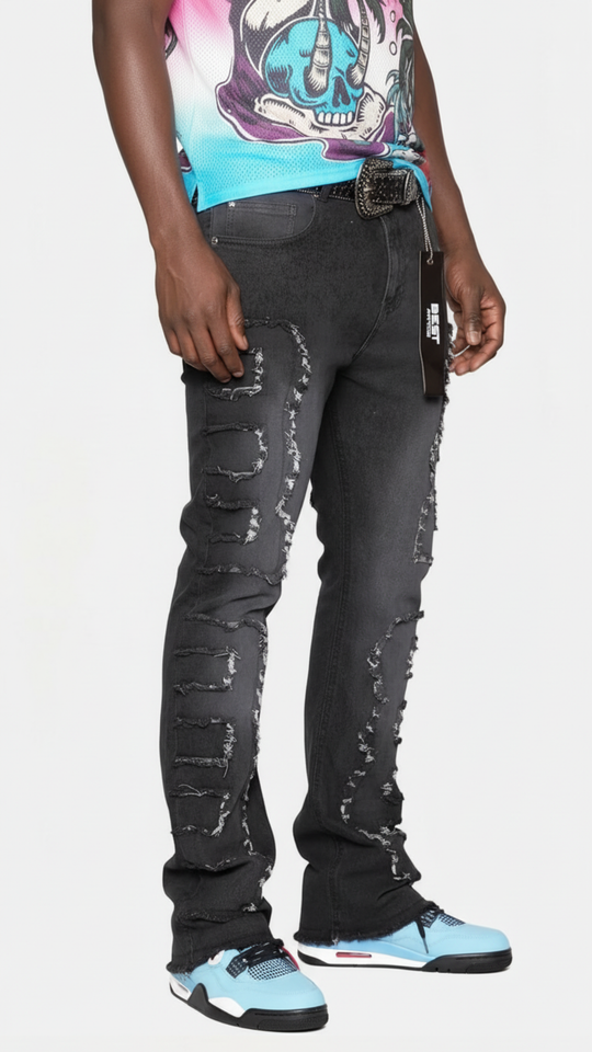 Men’s Stacked Jeans – Black Premium Streetwear Denim for Modern Style and Comfort