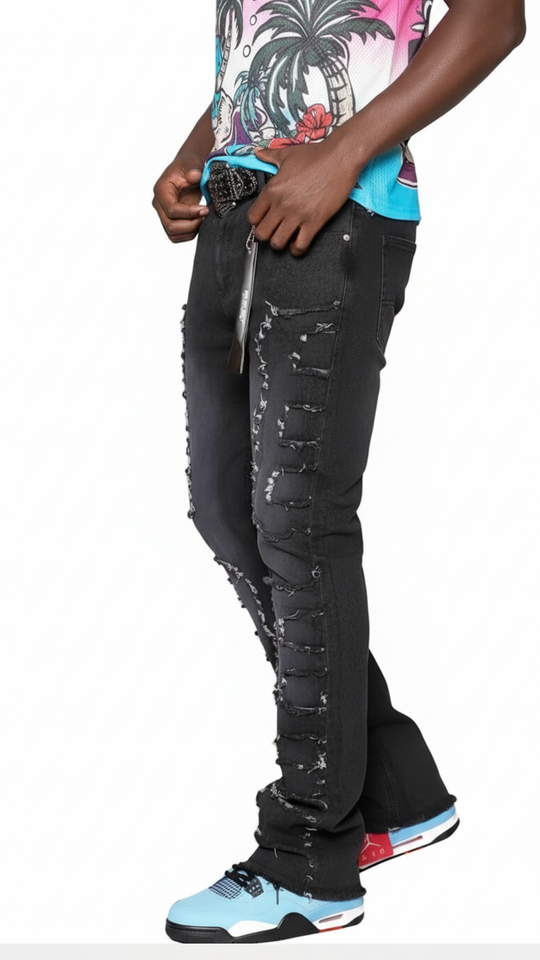 Men’s Stacked Jeans – Black Premium Streetwear Denim for Modern Style and Comfort