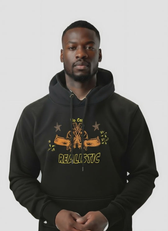 Realistic No Cap Streetwear Hoodie - Bold Graphic Design - Black
