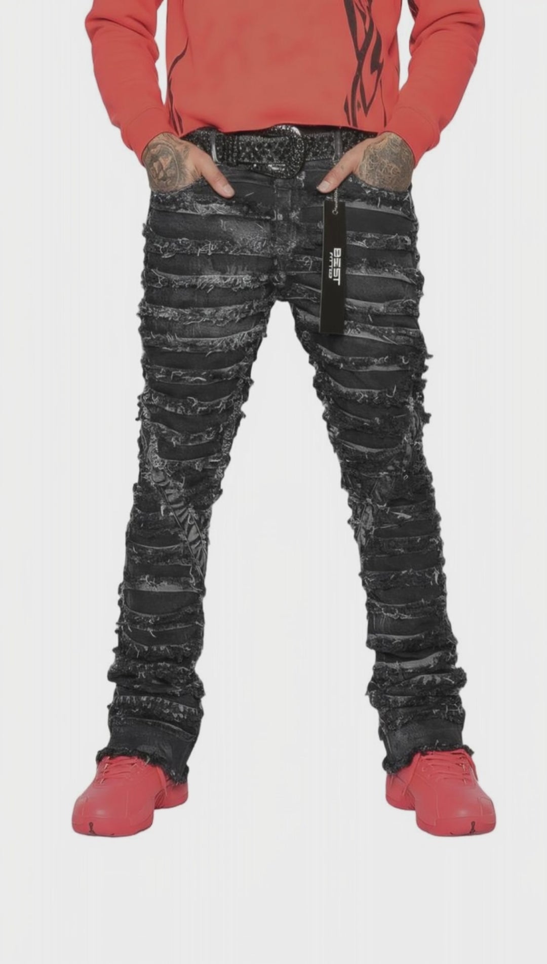 Extreme Ripped Stack Jeans - Best Fitted Black Fringe Layered Denim