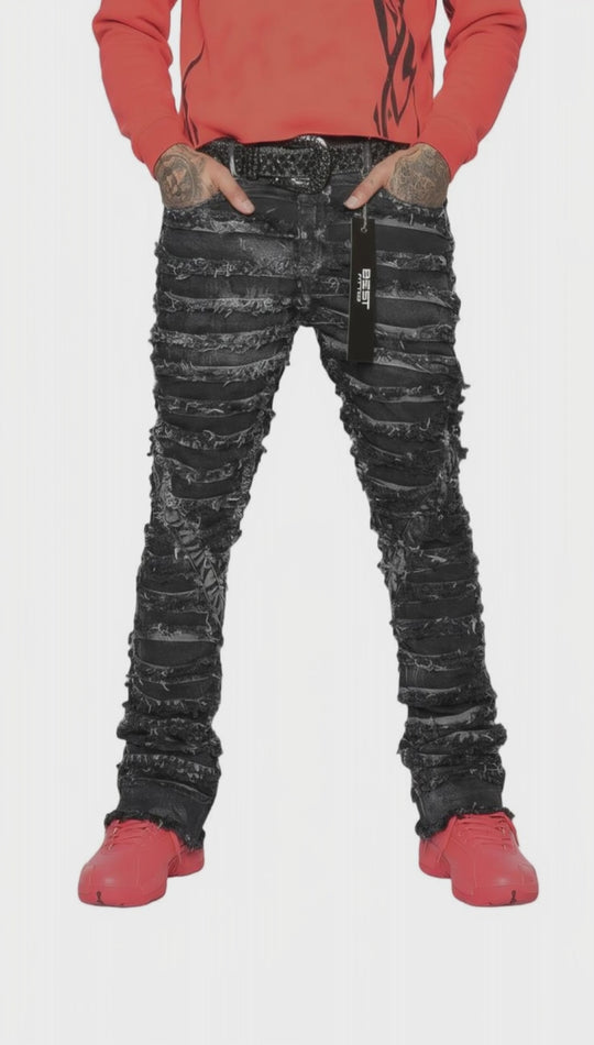 Extreme Ripped Stack Jeans - Best Fitted Black Fringe Layered Denim