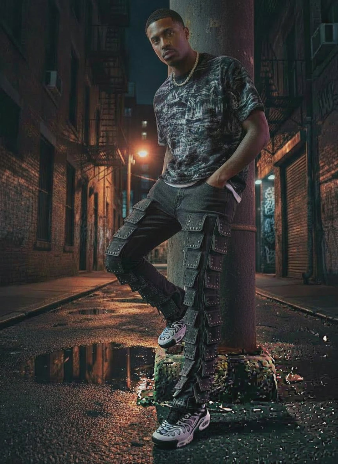 Goth Punk Stacked Cargo Flare Jeans